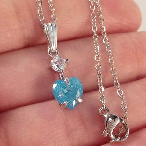 18K White Gold Filled Mystic Blue Cherry Heart Diamond ZirconPendant 1.71ctw